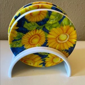 Yellow Flowers Melamine Coasters Set of 8 Great Vintage Set with Holder Flowers!